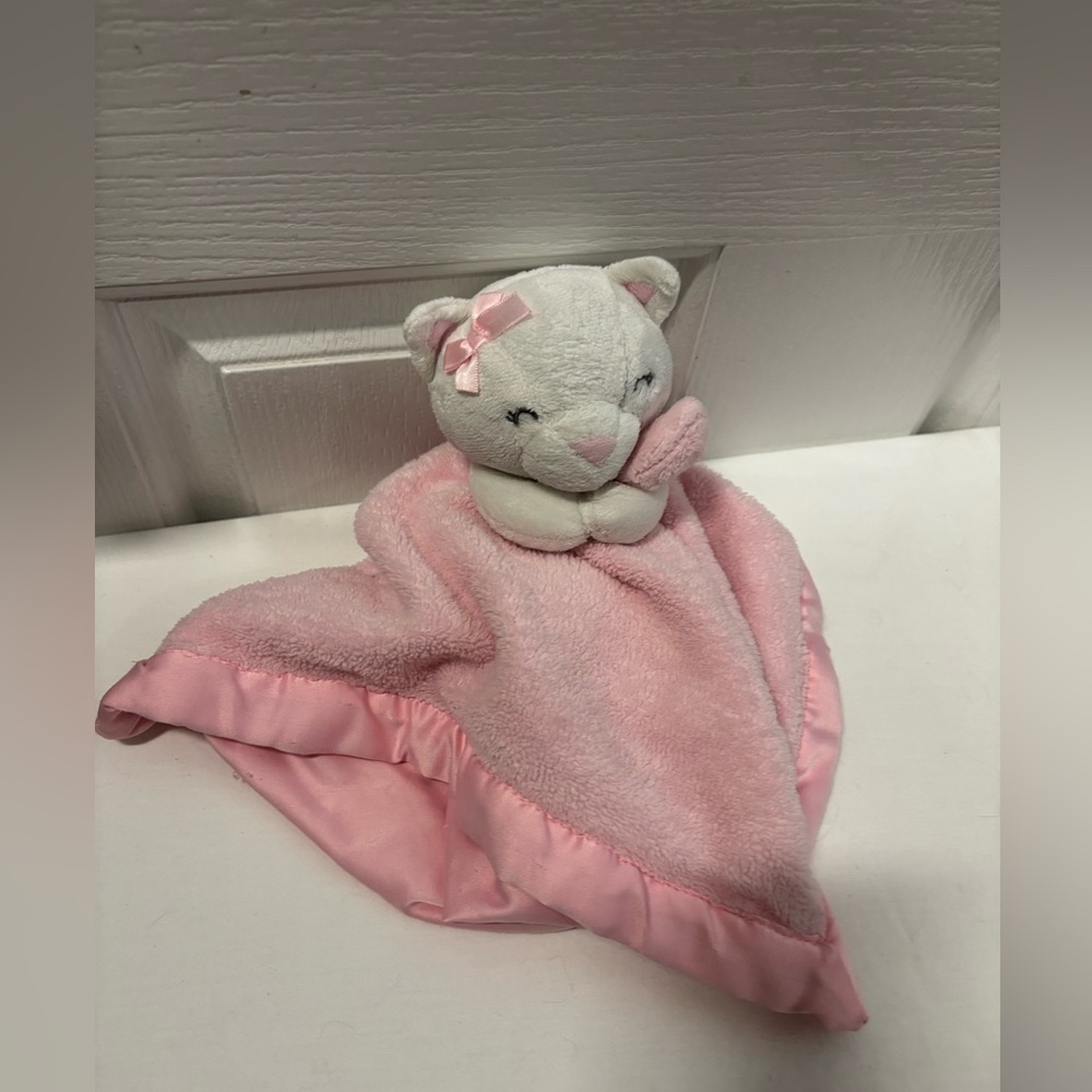 Pink Cat Security Blanket Lovey 13x13”